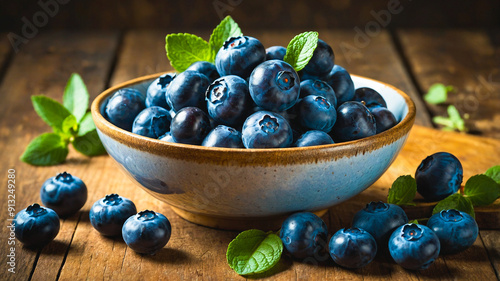 blueberries in a bowl on table