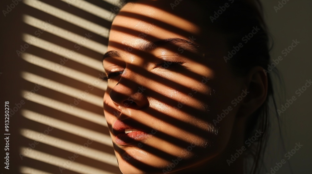 Elegant Woman in Dramatic Lighting with Intriguing Shadows Elegant Woman in Dramatic Lighting with Intriguing Shadows