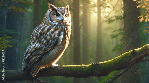great horned owl on a branch