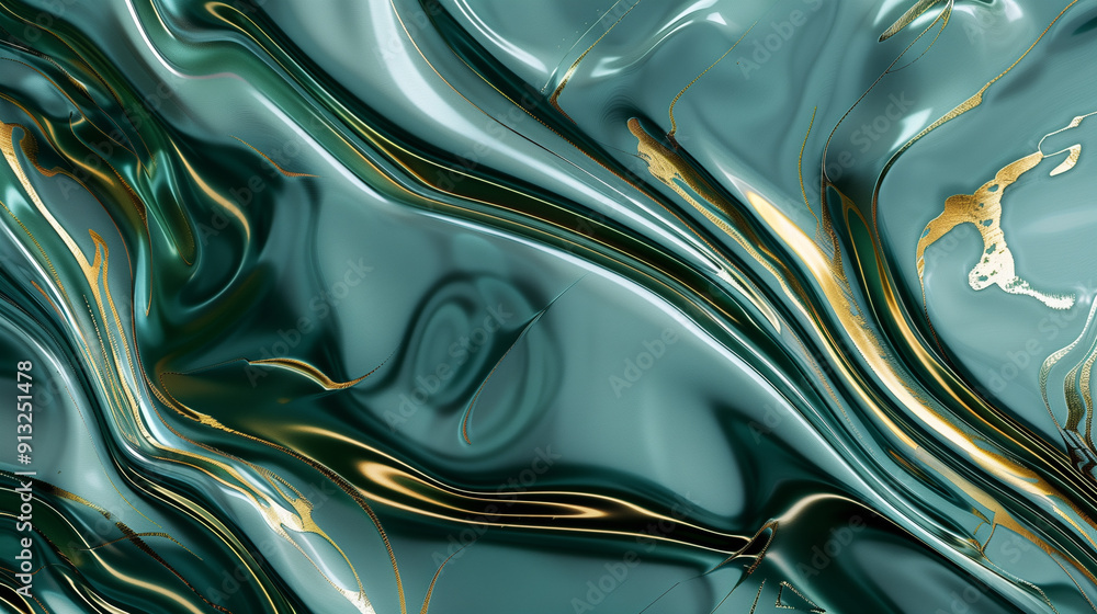 Abstract Swirls of Turquoise and Gold Reflecting Light in a Smooth Surface Abstract Swirls of Turquoise and Gold Reflecting Light in a Smooth Surface