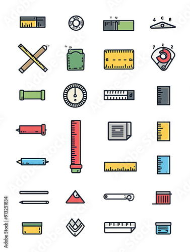 Collection of colorful icons representing measuring tools and equipment, generative ai image photo