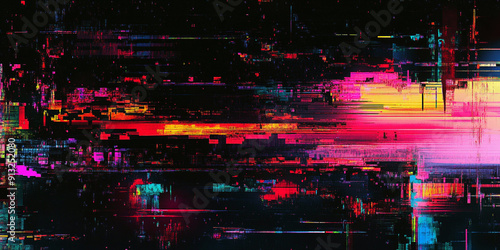 A glitch art background with neon colors