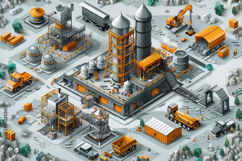 Industrial Construction Site With Machinery and Vehicles Industrial Construction Site With Machinery and Vehicles