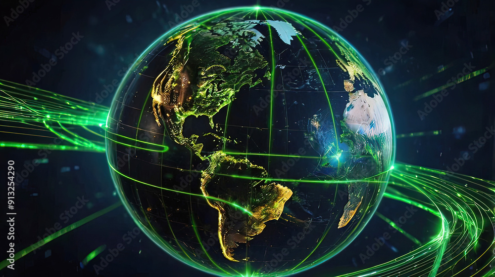 Digital globe with the concept of global network and communication on Earth, high-speed data transmission and cyber technology, information exchange and international communication, Digital globe with the concept of global network and communication on Earth, high-speed data transmission and cyber technology, information exchange and international communication,