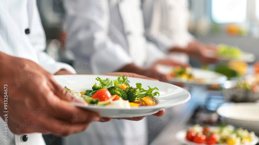 Culinary Teamwork: Group of Chefs Creating Gourmet Magic in Busy Kitchen Culinary Teamwork: Group of Chefs Creating Gourmet Magic in Busy Kitchen