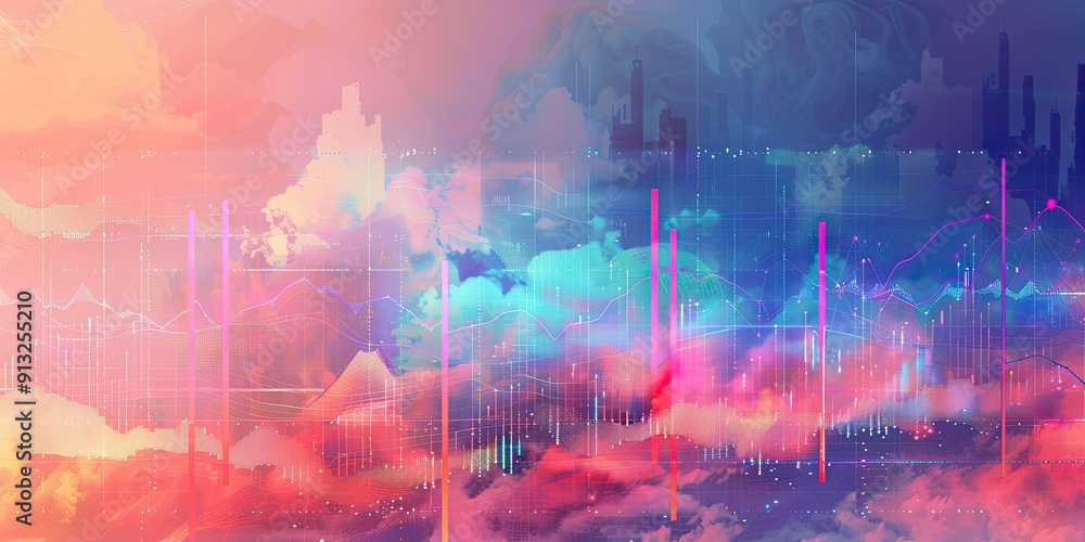 Obraz premium Abstract colorful city skyline with data visualizations.