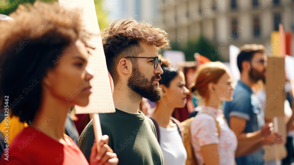 Obraz premium United in Purpose: Diverse Group of Activists Marching for Social Solidarity