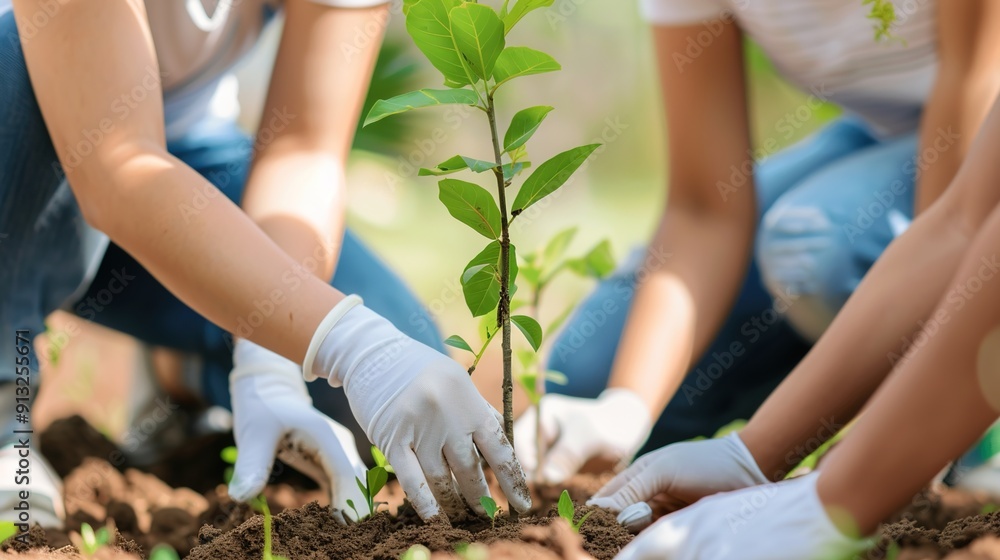 Fototapeta premium Planting Trees for Tomorrow: Multigenerational Environmentalists Unite in Ecological Solidarity