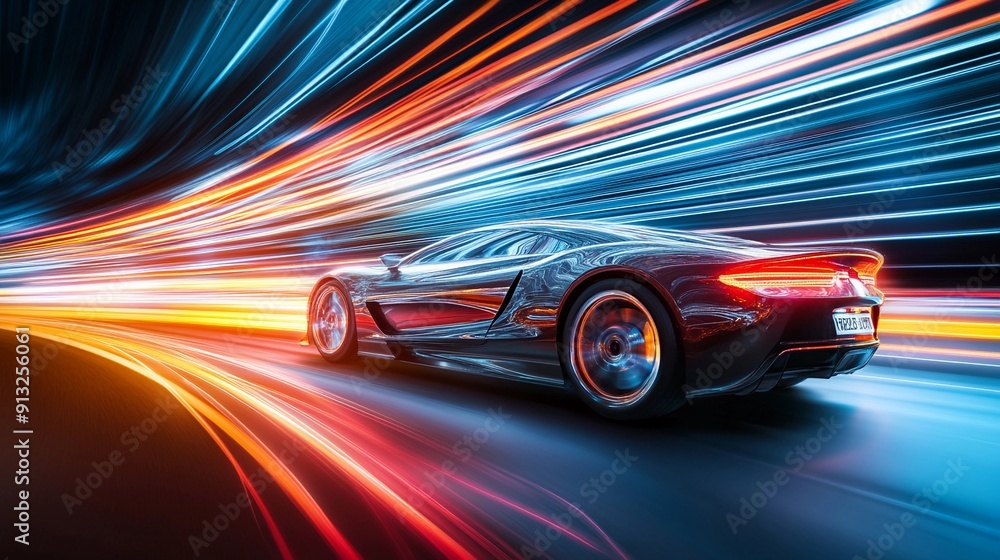 Fluid Motion: Future Car in Abstract Glass World Fluid Motion: Future Car in Abstract Glass World