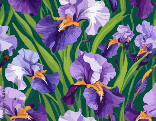 Blooming Purple Iris Flower, Detailed Vector Botanical Artwork, Vibrant Garden Plant Illustration