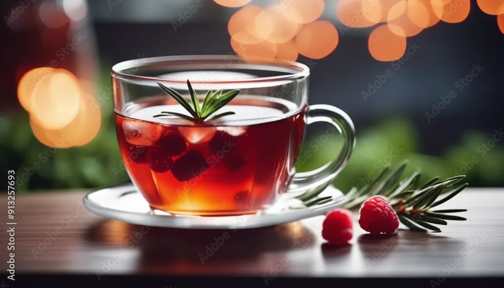 Hot tea with raspberries and rosemary. Hot tea with raspberries and rosemary.