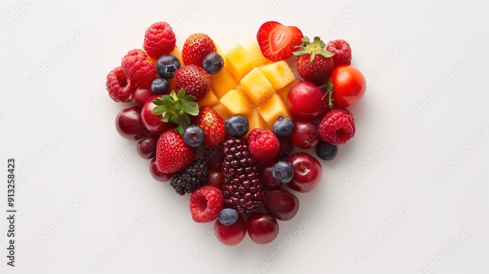 Fresh Love: Heart Symbol Made of Assorted Fruit Pieces, Concept of Healthy Relationships and Vitality Fresh Love: Heart Symbol Made of Assorted Fruit Pieces, Concept of Healthy Relationships and Vitality