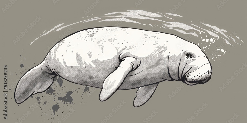 Fototapeta premium A manatee swims through the water.