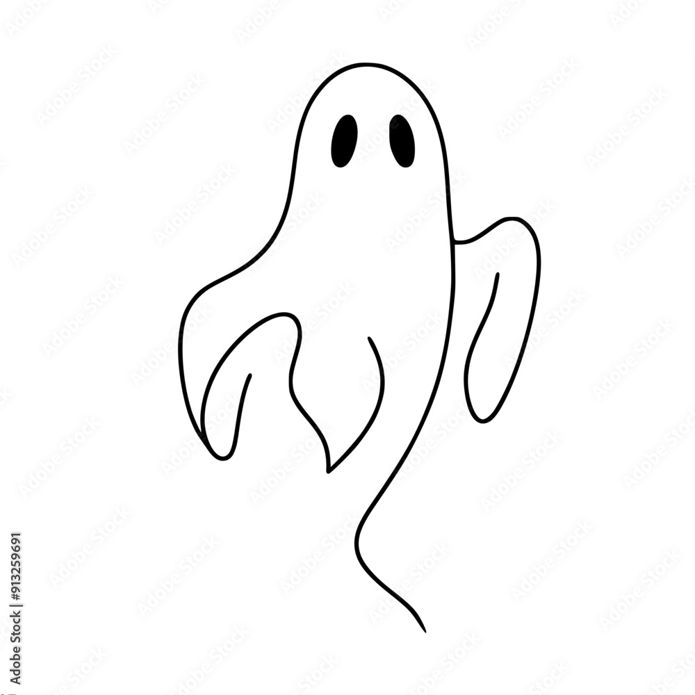 Simply a single line vector image of a stylized ghost with legs and black eyes on a white background. Simply a single line vector image of a stylized ghost with legs and black eyes on a white background.