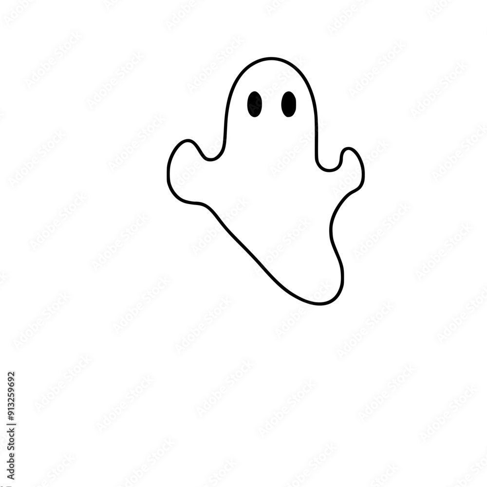 Simple one line vector image of a stylized ghost with two eyes on a white background.Single line Halloween party decor Simple one line vector image of a stylized ghost with two eyes on a white background.Single line Halloween party decor