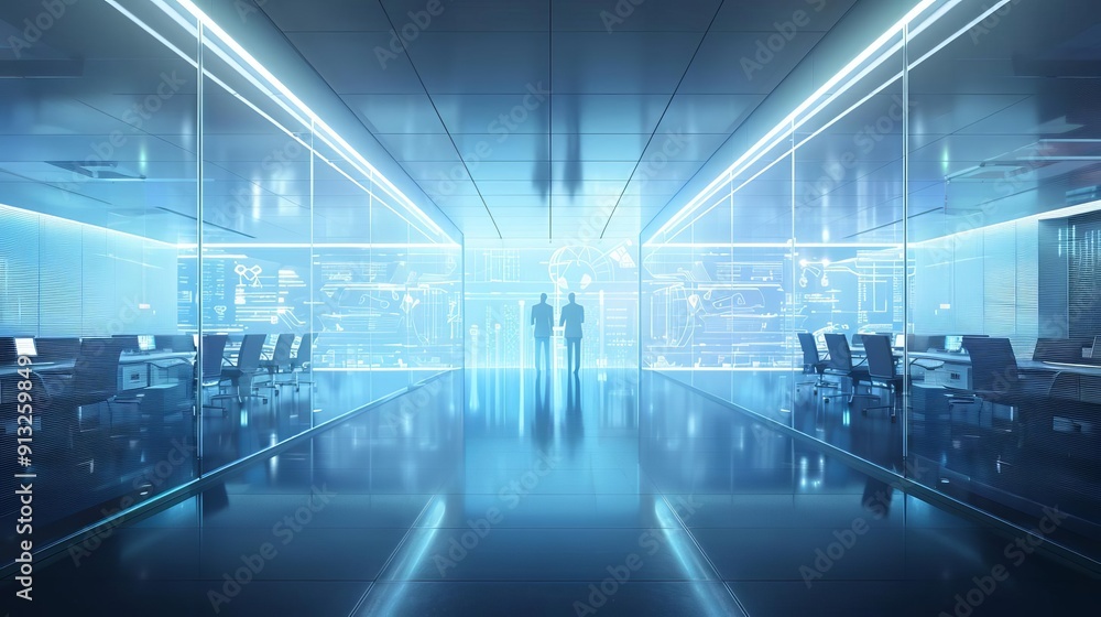 Conference room, team evaluating recruitment data, artificial lighting, wide-angle shot, sleek and modern, high resolution Conference room, team evaluating recruitment data, artificial lighting, wide-angle shot, sleek and modern, high resolution