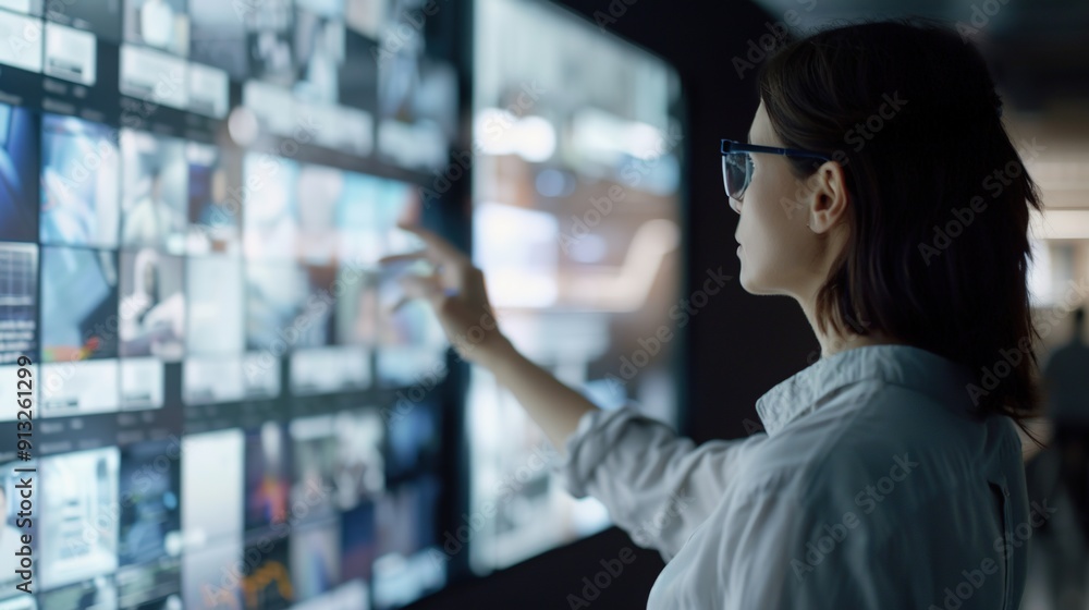 Leading with Innovation - Professional Female Directing Virtual Team on Augmented Reality Workspace with Sleek Design Leading with Innovation - Professional Female Directing Virtual Team on Augmented Reality Workspace with Sleek Design