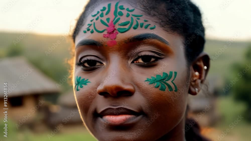 A woman with green and red face paint A woman with green and red face paint