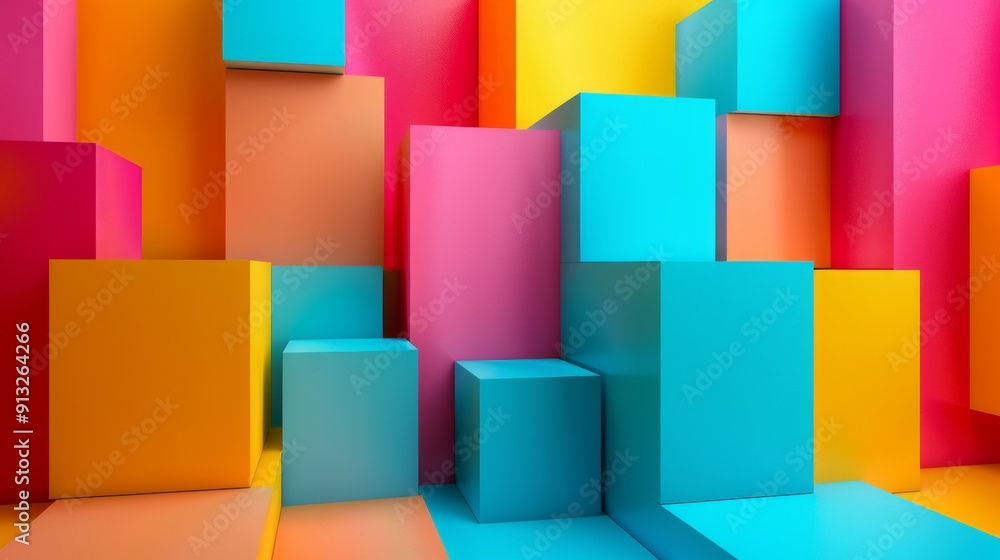 Obraz premium Colorful geometric blocks arranged in abstract pattern