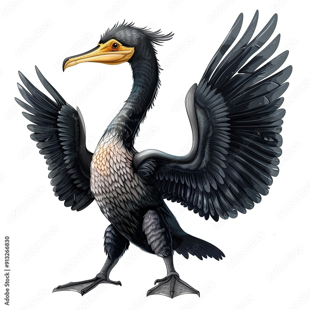 Cormorant muscle fantasy animal cartoon isolated whitebackground 16:9 Cormorant muscle fantasy animal cartoon isolated whitebackground 16:9