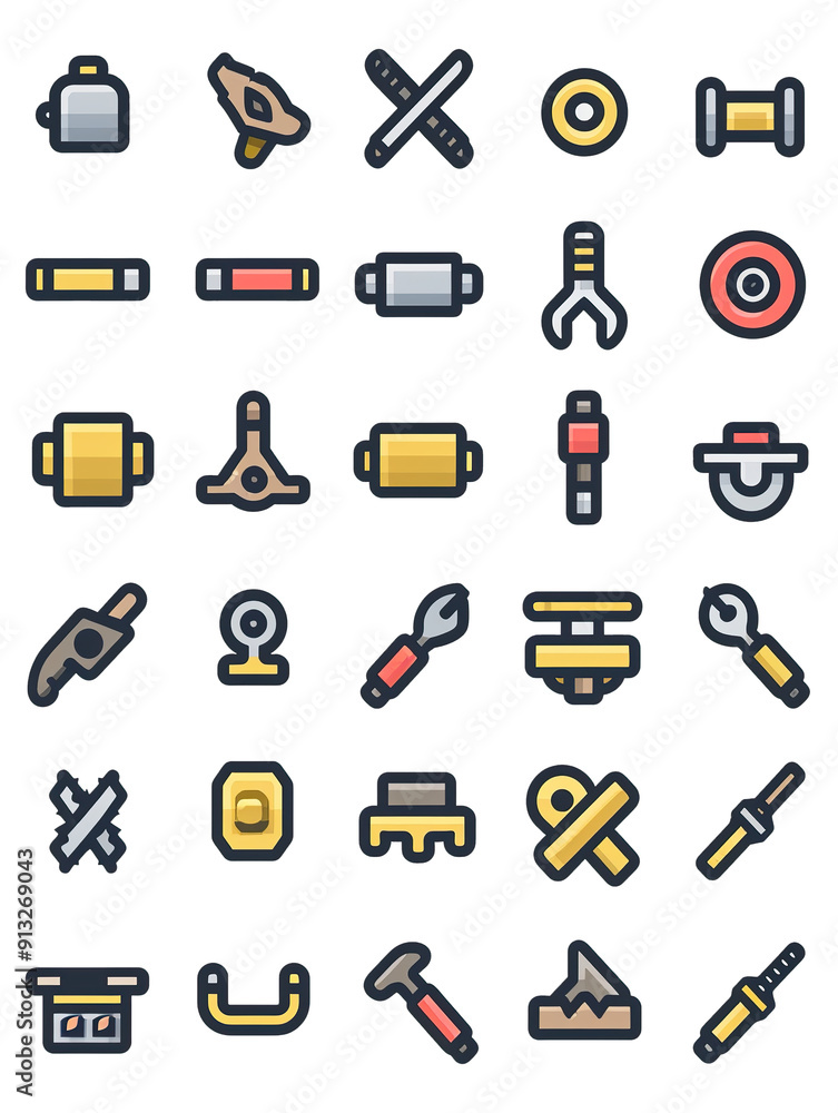 Collection of Colorful Skateboard Parts and Tools Icons, generative ai image Collection of Colorful Skateboard Parts and Tools Icons, generative ai image
