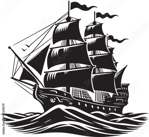 Ship black silhouette vector illustration
