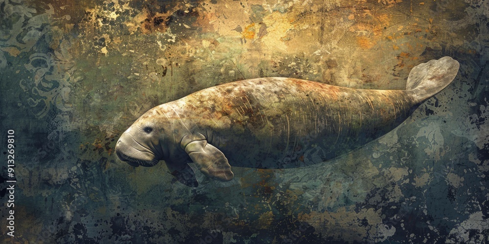Fototapeta premium Manatee swimming in textured water.