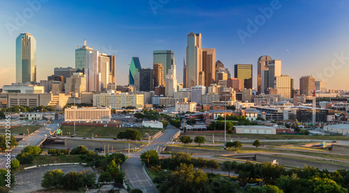 Downtown city skyline of Dallas, Texas, United States.