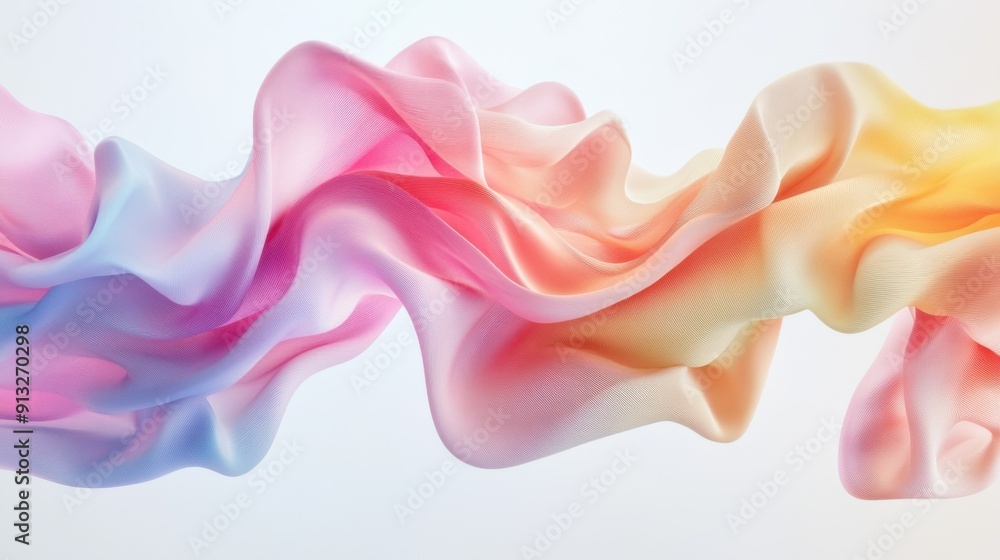Abstract fluid shapes, 3d rendering illustration of colorful pastel color waves and cloth fabric floating in the air on white background. Modern art poster design with surrealistic twisted forms Abstract fluid shapes, 3d rendering illustration of colorful pastel color waves and cloth fabric floating in the air on white background. Modern art poster design with surrealistic twisted forms