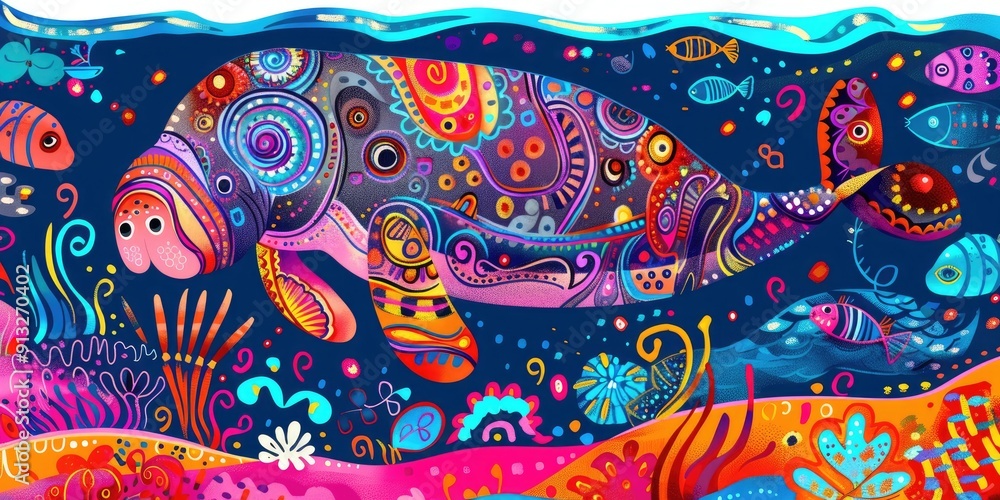 Colorful, abstract underwater scene with fish. Colorful, abstract underwater scene with fish.