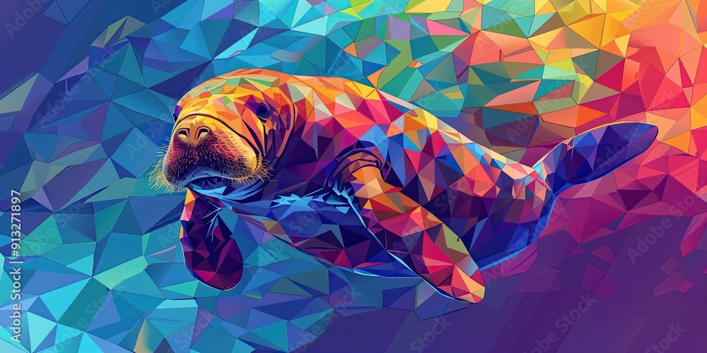 Abstract polygonal manatee with colorful background. Stock Illustration ...