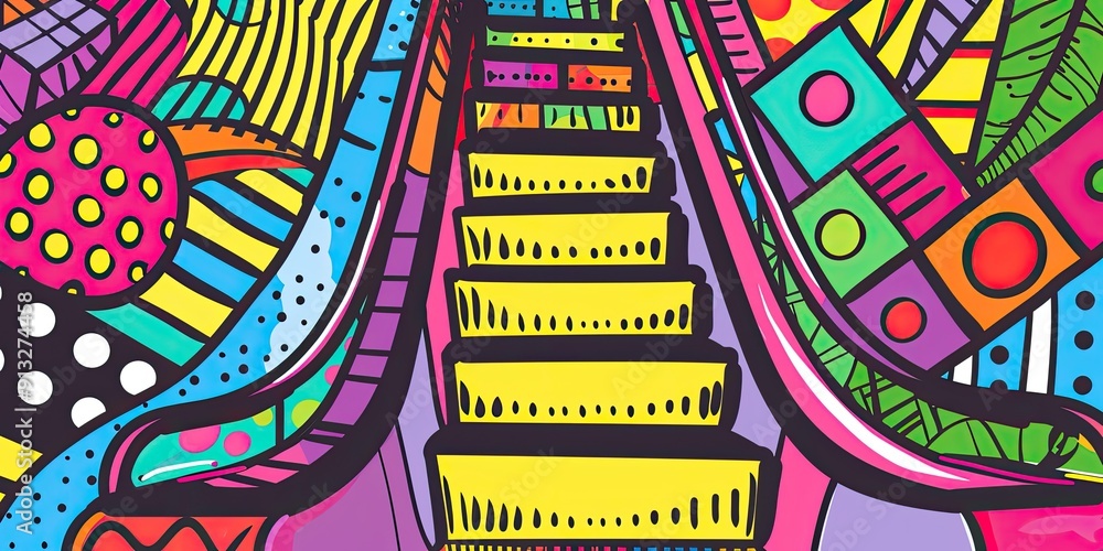 Obraz premium Abstract colorful geometric artwork with an escalator.
