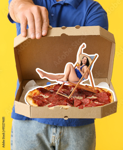 Man holding box with tasty ...
