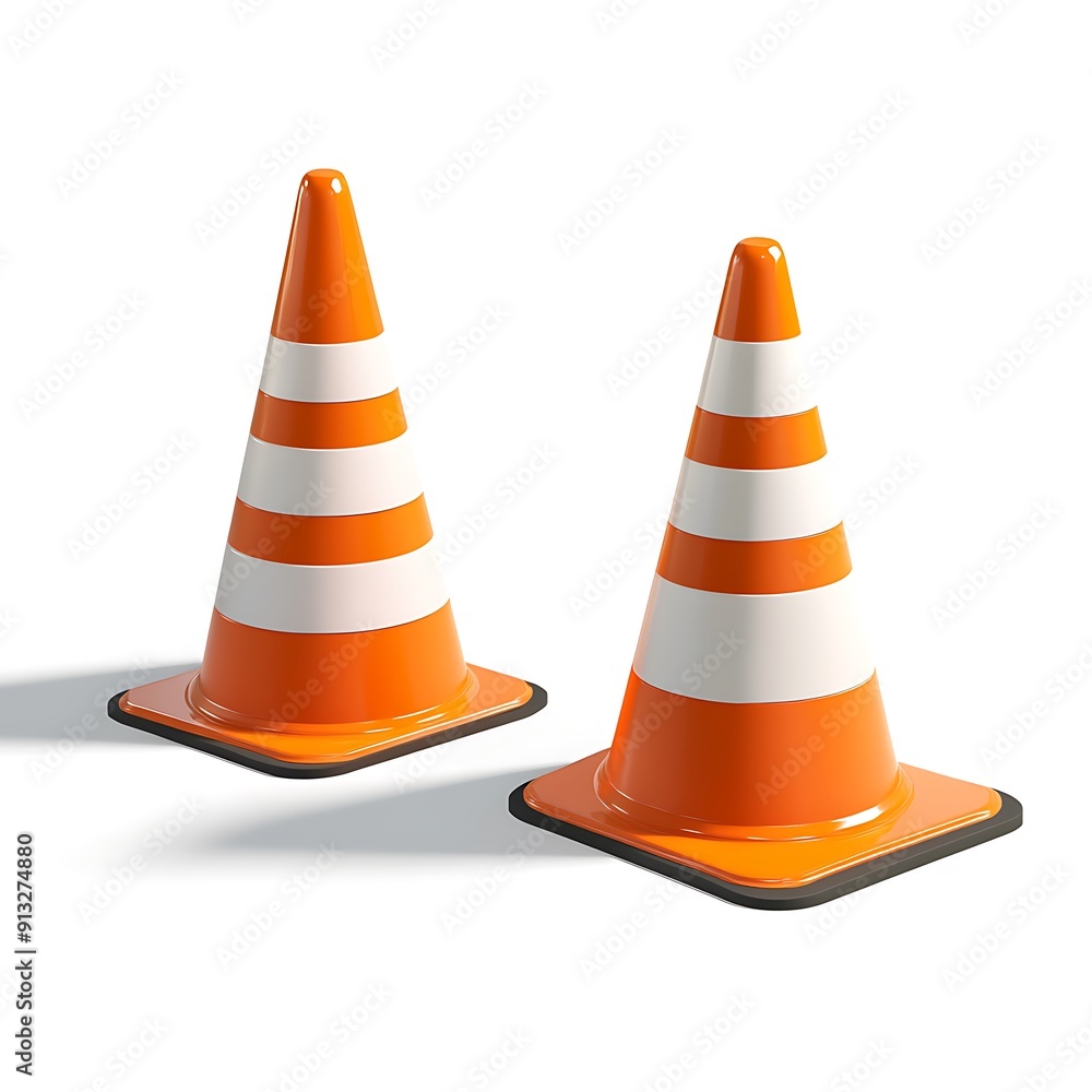 Detailed Isometric Illustration of Orange Traffic Cones with Icon Style Rendering on White Background Detailed Isometric Illustration of Orange Traffic Cones with Icon Style Rendering on White Background