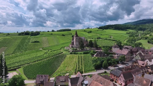 Hunawihr French Village Among Vineyards, Alsace Province, Aerial View