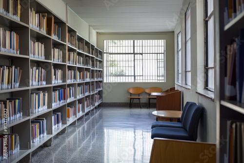 Wallpaper Mural Modern prison library with bookshelves and seating area Torontodigital.ca