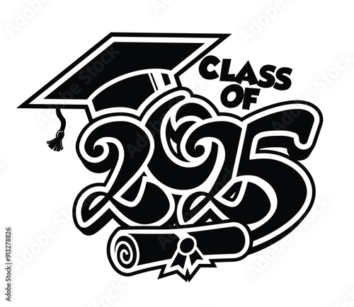 Lettering Class of 2025 for greeting, invitation card. Text for graduation design, congratulation event, T-shirt, party, high school or college graduate. Illustration, vector on transparent background
