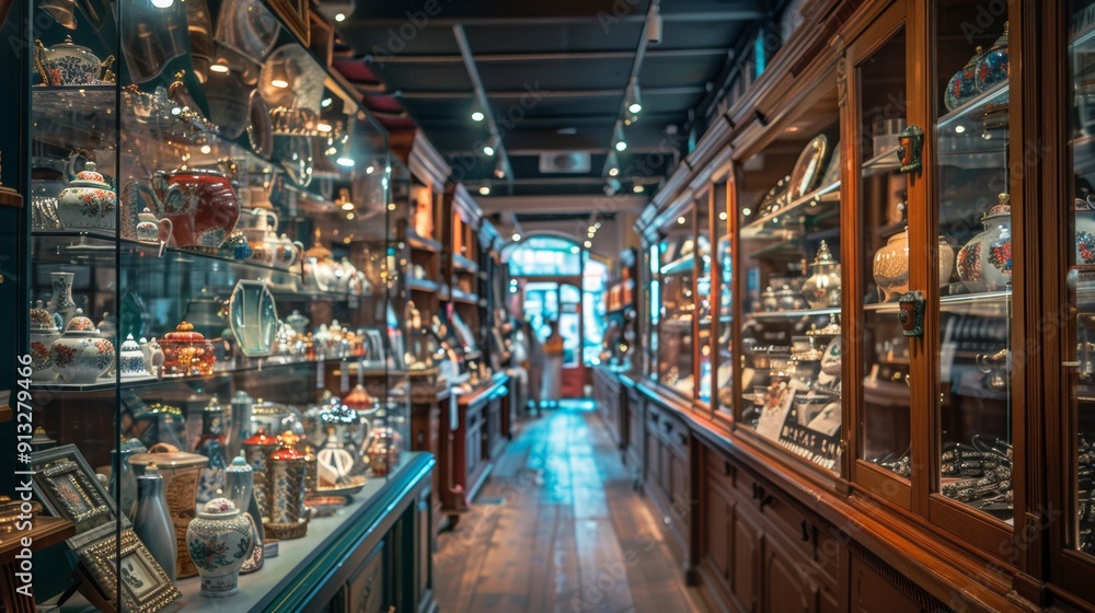 Fototapeta premium Vintage Store Display with Porcelain Antiques