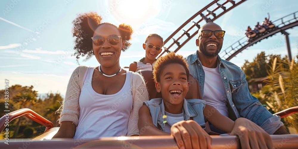 Fototapeta premium diverse family riding roller coaster