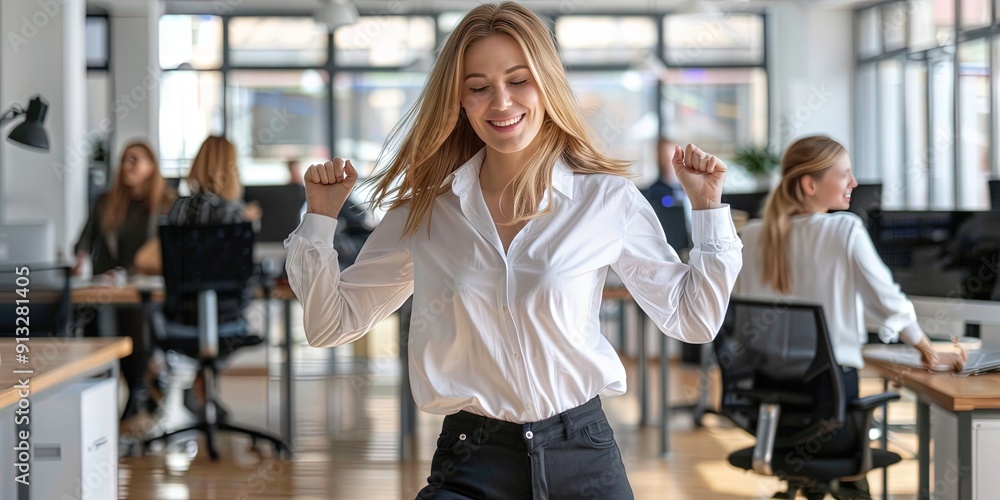 Fototapeta premium female CEO dancing in office 