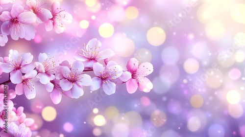 Flowering cherry trees in the garden. Botanical banner for farming or gardening enterprise. Delicate focus, rosy cherry blossoms and Sakura blooms against a rustic backdrop.