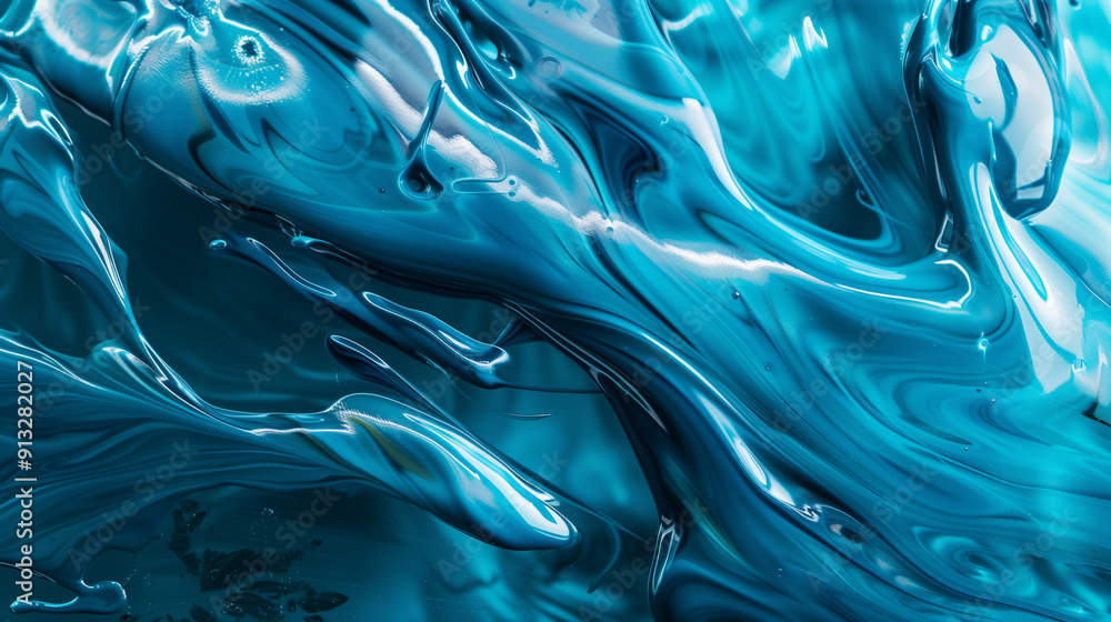 Fototapeta premium Abstract Swirling Blue Paint Blends Captured in Close-Up During Daylight Hours