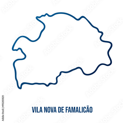 Vila Nova de Famalicão municipality map, Braga district. Simplified blue gradient linear vector map