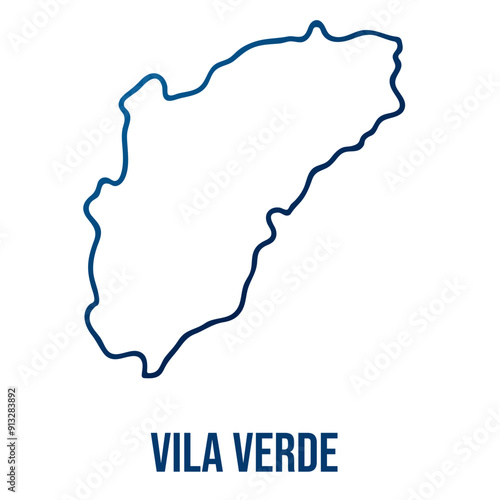 Vila Verde municipality map, Braga district. Simplified blue gradient linear vector map