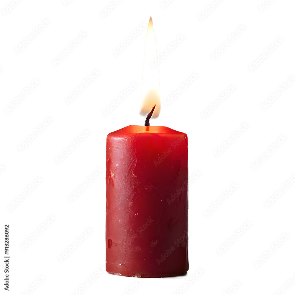 Red burning candle isolated on transparent background, light, flame, fire