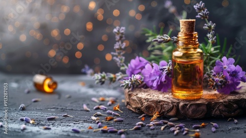 Lavender Essential Oil with Flowers