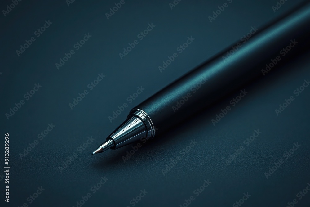 Closeup of a Black Pen on a Dark Blue Surface: A Minimalist Study in Sharpness and Simplicity Closeup of a Black Pen on a Dark Blue Surface: A Minimalist Study in Sharpness and Simplicity