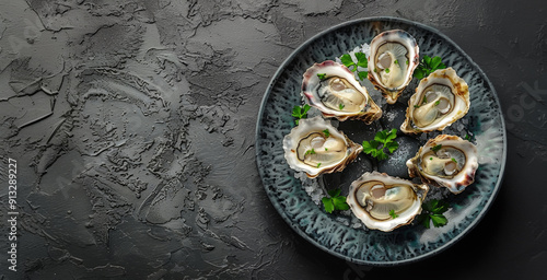 Wallpaper Mural Delicious oysters presented on a stylish plate, garnished with fresh herbs, ready to be enjoyed at a seafood feast. Torontodigital.ca