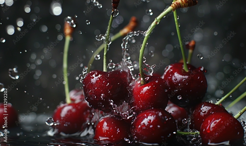 Fresh red cherry adorn garden nature juicy delight showcased Generate AI Fresh red cherry adorn garden nature juicy delight showcased Generate AI
