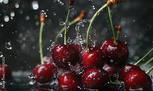 Fresh red cherry adorn garden nature juicy delight showcased Generate AI